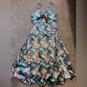 Floral Satin Evening Gown